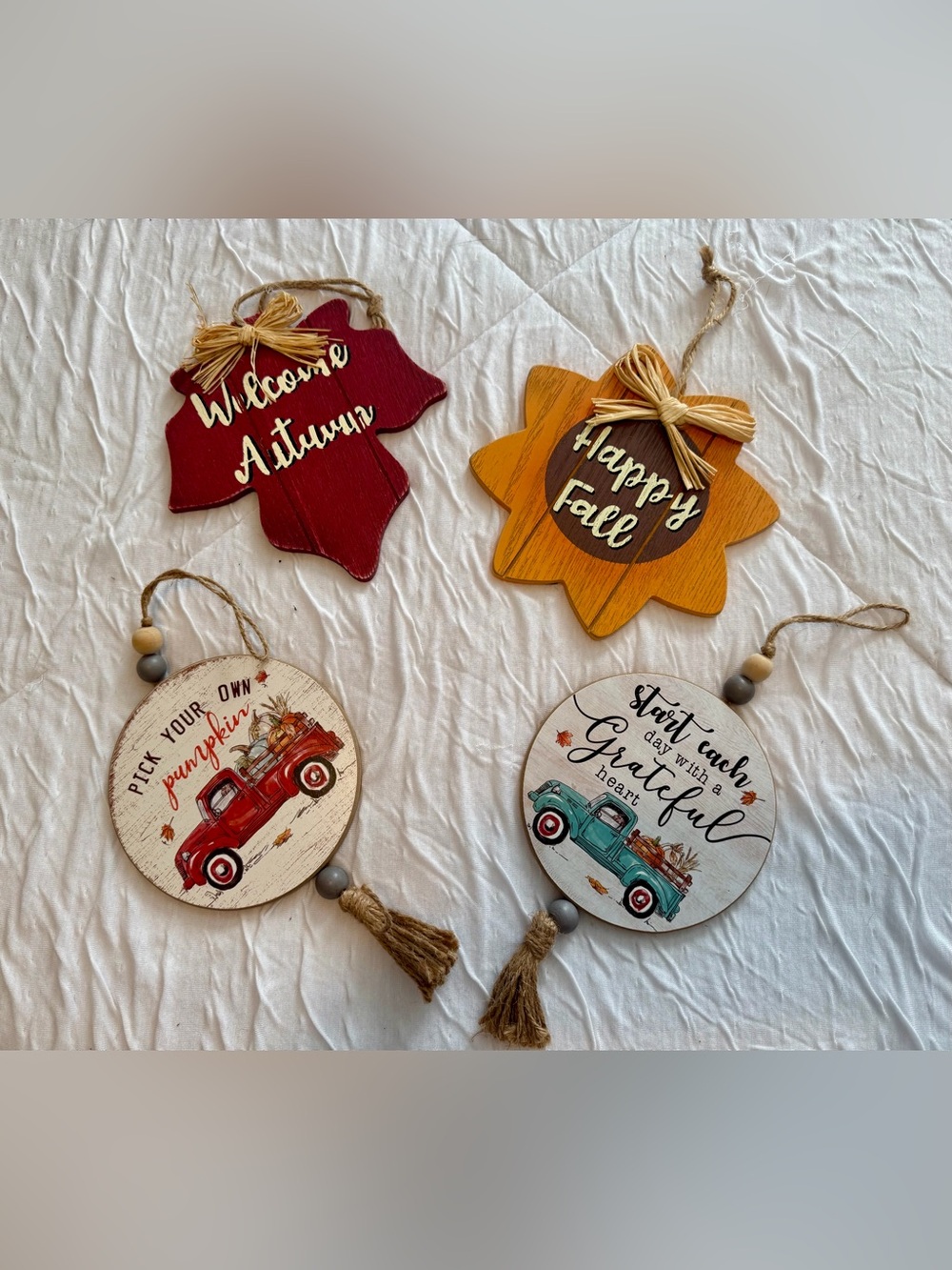 🌸H57 - 8 pieces - Fall Hanging Wood Signs - Décor 8 pieces total🍁🍂